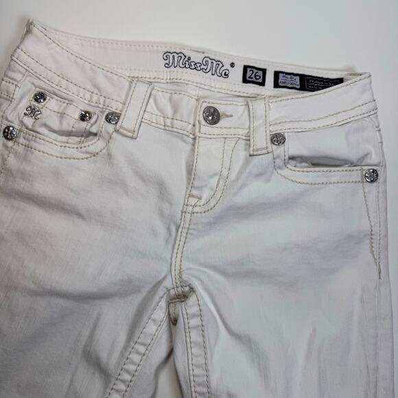 MISS ME Mid Rise Ankle Skinny Jeans White Raw Hem Boho Western size 26 - Picture 3 of 9